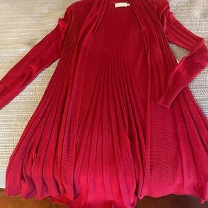 Red Pleated Long Sleeve Cardigan
